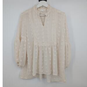 Blu Pepper Swiss Dot Cream Pop Over V-Neck Women's S Cottagecore Romantic Soft